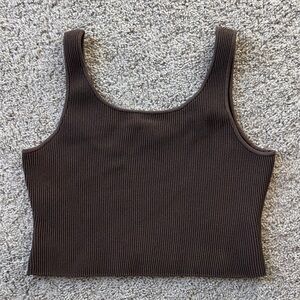Quince Brown Ribbed Cropped Tank Top XL